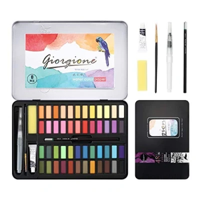 Afbeelding van DazSpirit 48 aquarelverfdoos, aquarelverfset, met blok papier, veelzijdig, levendig en draagbaar