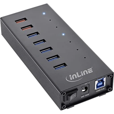 Afbeelding van InLine USB 3.0 Hub 7 poorten (USB C, 7 Havens), Docking station + hub, Zwart