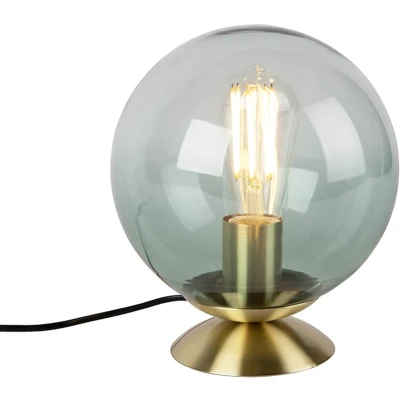 Afbeelding van QAZQA Art deco tafellamp messing met groen glas Pallon