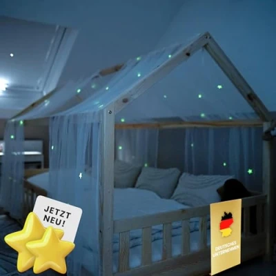 Afbeelding van lilimaus bedhemel met lichtgevende sterren Decoratieve Cadeau voor meisjes en jongens Gordijnen kinderbedden 90 x 200 cm 120 Lichtsterren slaapkamer