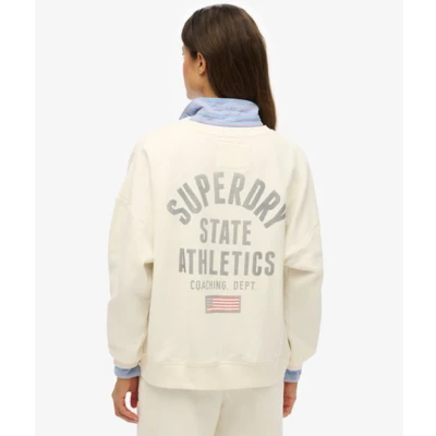 Afbeelding van Superdry Athletic Essentials Printed CREW Sweater, Dames, Maat: 34, Desert bone off white