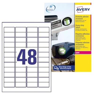 Afbeelding van AVERY Zweckform L4778 8 Weerbestendige folieetiketten (384 zelfklevende etiketten, 45,7 x 21,2 mm op A4, extreem sterk, zelfklevend, waterbestendig, duurzaam, bedrukbare outdoor plakfolie) vellen,