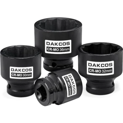 Afbeelding van DAKCOS 4 stks 1/2 &quot;Slagmoersleutel Moeren Set 24mm 30mm 32mm 36mm Hex Socket Impact Moeren, CR MO
