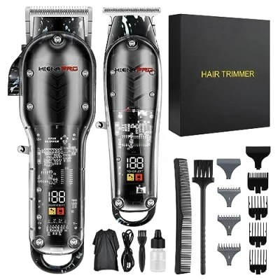 Afbeelding van Hiena Pro tondeuse voor heren + T Liners set, kapper, draadloze professionele het knippen van haar met led display, geschenken mannen