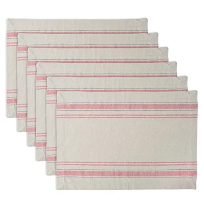 Afbeelding van DII Franse Streep Tafelblad Collectie Boerderij Stijl Eettafel Linnen Placemat Set, 13x19, Taupe/Rood, 6 Stuk