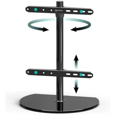 Afbeelding van ONKRON Glazen tv standaard universeel voor 32 65 inch &amp; scherm, tafelblad tot 35 kg Voetstuk Stand met Mount VESA 100x100 400x400 mm/In hoogte verstelbare