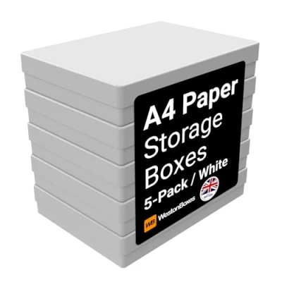 Afbeelding van WestonBoxen A4 plastic opbergdozen met deksels voor kunstenaarsbenodigdheden, papier en karton 3,6 liter inhoud (Wit/ondoorzichtig)