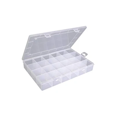 Afbeelding van hünersdorff 601500 PP Eco assortimentsdoos met 24 vakken, stabiele sorteerdoos voor schroeven en andere kleine onderdelen, vaste vakindeling, 23,3 x 33,9 5,8 cm, transparant