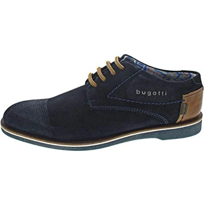 Afbeelding van bugatti heren Suede halbschuh uit nubuck en glattleder, comfort derby in casual design, Donkerblauw, 40 EU