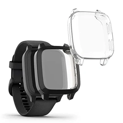 Afbeelding van kwmobile 2x smartwatch hoes compatibel met Garmin Venu Sq Music/Sq hoesje Siliconen cover Activity tracker case in transparant/zwart