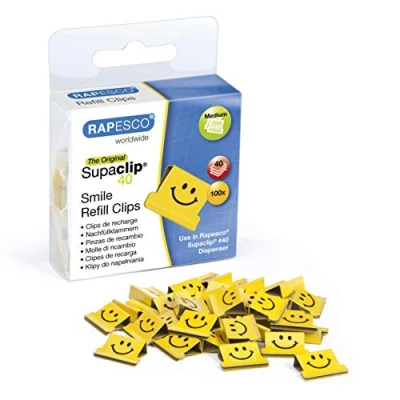 Afbeelding van Rapesco 1380 Supaclip 40 Smile Navuklemmen, Geel, Verpakking van 100