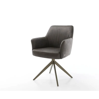 Afbeelding van Eetkamerstoel Xana Flex met armleuning kruisframe breed afwerking titaniumeffect antraciet vintage pocketveer kern 360 draaibaar