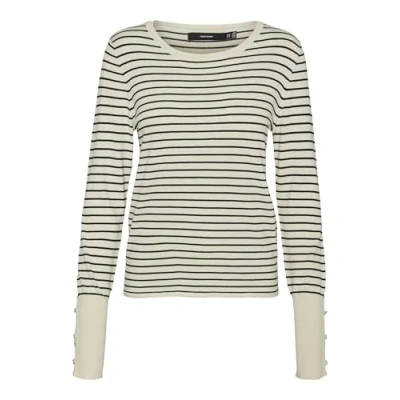 Afbeelding van VERO MODA Dames Vmdory Ls O hals Button Pullover Ga Noos gebreide trui, Berch/Stripes: zwart, XS