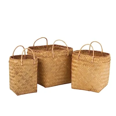 Afbeelding van J Line set van 3 manden Vierkant rotan naturel