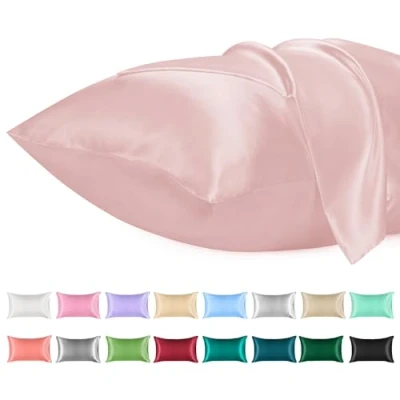 Afbeelding van Lirex 2 Pack Satijnen Kussenslopen, Standaard Formaat Zacht Effen Kleur Microfiber Kussensloop, Envelop Sluiting Kreukvrij Vervagingsbestendig Ademend, Lichtroze