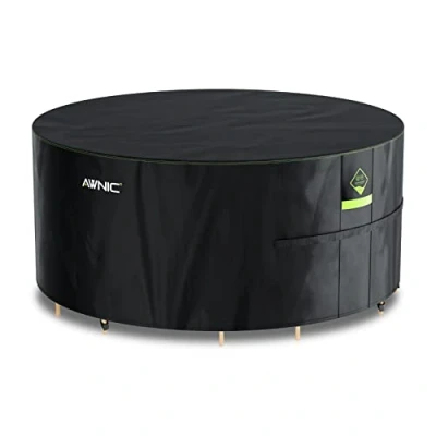Afbeelding van Awnic afdekking voor tuinmeubelen, waterdicht, met haken, winterbestendig, 420D Oxford, de AlicanTex weerbestendige technologie, winddicht, anti UV, tuintafel, afdekzeil, rond, zwart (Ø215 x 71cm)
