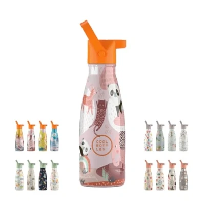 Afbeelding van Cool Bottles Panda Pang 260ml Luxe drinkfles met rietje Schoolbeker kinderen Schoolfles RoestvrijStaal HandwasAlleen StijlvolDesign Kindvriendelijk