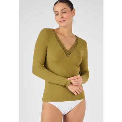 Afbeelding van Damart T shirt kant met lange mouwen Thermolactyl Sensitive Dames Groen 34 36 (XS)