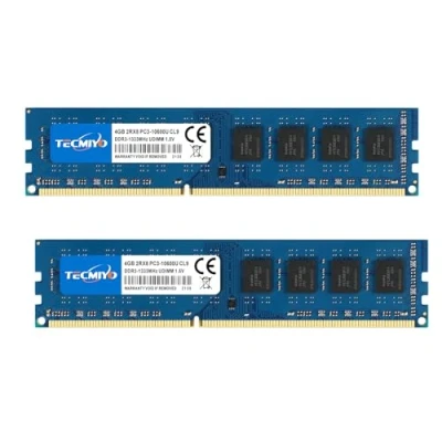 Afbeelding van TECMIYO 8 GB Ram DDR3 (2 x 4 GB) PC3 10600 UDIMM 1333 MHz 10600U CL9 1.5V 240Pin Niet ECC gebufferde 2RX8 Dual Rank Desktop Geheugen Module
