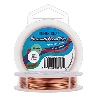 Afbeelding van BENECREAT aanslagbestendige koperdraad, 24 gauge (0,5 mm), sieradendraad, 30 m