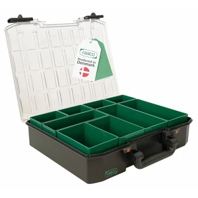 Afbeelding van raaco CarryLite 80 4x8 9 Premium Assortimentsdoos met Individuele Inzetstukken, Duurzaam Opbergbox en Organizer Bakjes voor Gereedschap, Transparant Deksel, Draagkracht 10 kg, 27,8 x 33,7 7,9 cm