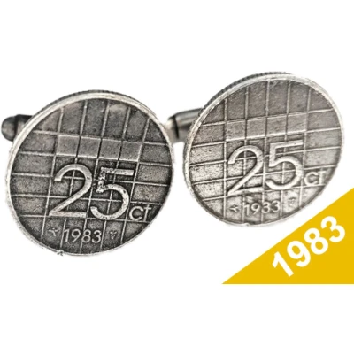Afbeelding van Manchetknopen Kwartje 1983 Verzilverd Uniek en Stijlvol Sieraad met Jaartal Cadeau Geboortejaar Alle Jaartallen Beschikbaar Doorsnede 1,8 cm