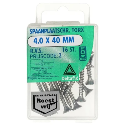 Afbeelding van Deltafix spaanplaatschroef platkop / torx r.v.s. a2 4.5 x 40 mm 50 st.
