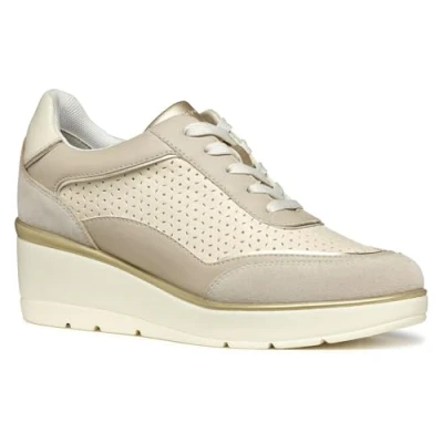 Afbeelding van Geox D ILDE Sneakers laag, Dames, Maat: 39, Beige light taupe Leer/ synthetisch