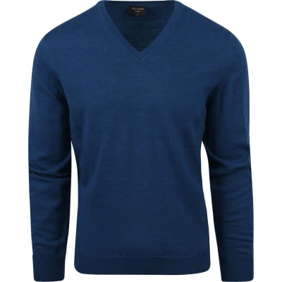 Afbeelding van Olymp Casual Trui Wol Blauw maat L Heren Pullover met Modern fit Pasvorm Suitable Herenkleding