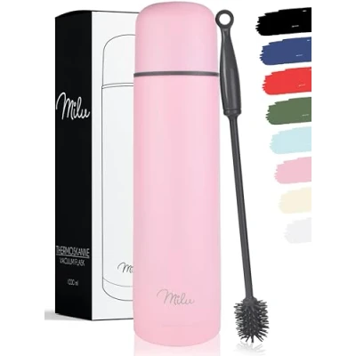 Afbeelding van Milu Thermosflessen Vacuüm drinkfles Thermo Waterfles met beker, 1L, 750ml, 500ml Geïsoleerd roestvrij staal, 100% lekvrij, dubbele wandisolatie (500ml, Roze)