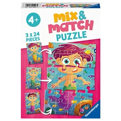 Afbeelding van Ravensburger Kinderpuzzle Meerjungfrauen und Seeungeheuer 3x24 Teile Mix&amp;Match Puzzle für Kinder ab 4 Jahre