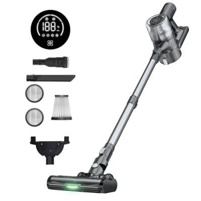 Afbeelding van Proscenic 35000 Pa/400 W accustofzuiger P13, tot 45 minuten stofzuiger, draadloos met touchscreen en anti tangle, 1,2 l draadloze stofzuiger voor vloer/tapijt/dierenhaar, grijs