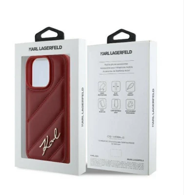 Afbeelding van Karl Lagerfeld KLHCP16LPQDSMGR iPhone 16 Pro 6,3&quot; czerwony/rode hardcase Gewatteerde handtekening (Apple Pro), Smartphonehoes, Rood