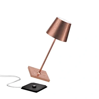Afbeelding van Zafferano Poldina Pro Mini Tafellamp Oplaadbare Buitenlamp Koper Bureaulamp Snoerloos Dimbare LED Lamp Tuinlamp met Draadloos Oplaadstation 30 cm x Ø 11cm