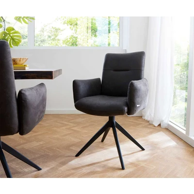 Afbeelding van Eetkamerstoel Jova Flex met armleuning kruisframe breed zwart antraciet vintage pocketveer kern 360 draaibaar