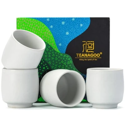 Afbeelding van TEANAGOO Chinese theekop, 175 ml, Ruware, Ivoorwit, 4 stuks/doos, H7, theekopjes, Japanse groene Aziatische traditioneel zonder handvatten…