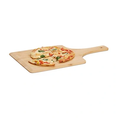 Afbeelding van Relaxdays pizzaschep XL bamboe 50 cm pizzaplank broodschep pizzaspatel hout handvat