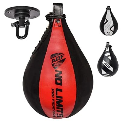 Afbeelding van AQF Lederen Speed Ball &amp; Swivel Boxing Punch Bag MMA Snelheidszak Opleidingsset Multi Colour (Zwart Rood)