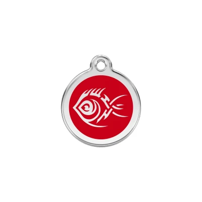 Afbeelding van Tribal Fish Red roestvrijstalen hondenpenning small/klein dia. 2 cm RedDingo