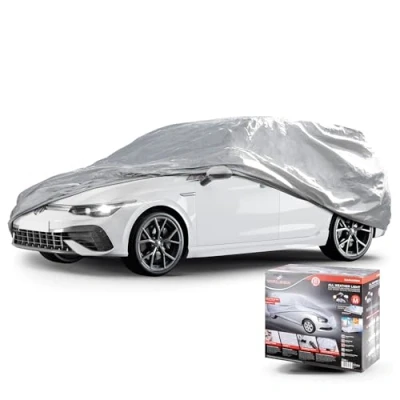 Afbeelding van Autoafdekking AllWeather volledige garage stationwagen maat M lichtgrijs, waterdichte autogarage, stofdicht met UV bescherming, verstevigde gordelsluiting