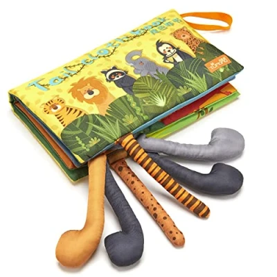 Afbeelding van TUMAMA KIDS Stoffen boeken, sensorisch boek, zacht speelgoed, 3D, jungle tappen, knijpen en kraken geluid [machinewasbaar] badboek vroeg leren 0 3 6 9 12 18 m