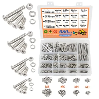 Afbeelding van 680 stuks M3 M4 M5 M6 bouten en moeren sluitringen roestvrij staal 304 kruis verzonken kop schroeven assortiment reparatiekit