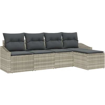 Afbeelding van vidaXL 5 delige tuin eetset met kussens lichtgrijs poly rattan