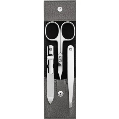 Afbeelding van ZWILLING Manicureset 3 delig voor nagelverzorging en pedicure van rundleer met drukknop, incl. nagelschaar, antraciet