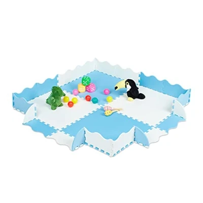 Afbeelding van Relaxdays speelmat puzzel met rand puzzelmat foam speeltegels speeltapijt baby blauw