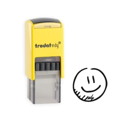 Afbeelding van Trodat edy FIX Motivatiestempel voor leraren en opvoeders, stempelset om te motiveren, 1 motief smiley, taalneutraal, behuizing geel, afdruk zwart, zelfkleurend, 20 x mm