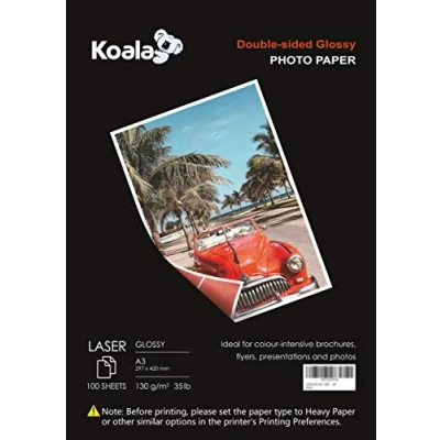 Afbeelding van KOALA Dubbelzijdig Glanzend Laser Fotopapier A3, 130 g/m², 100 vellen, voor alle printers en kopieerapparaten
