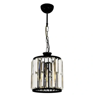 Afbeelding van 1 lichts hanglamp Farla D20cm Zwart metaal en helder kristalglas Menzzo