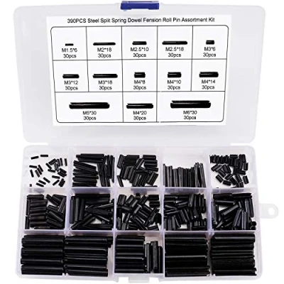 Afbeelding van Spanpen, holle splinten, veerpennen, mangaanstaal, assortiment set M1,5 M2 M2,5 M3 M4 M5 M6 incl. assortimentsdoos 390 stuks