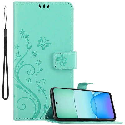 Afbeelding van Cadorabo Hoesje geschikt voor Xiaomi RedMi 13 4G in BLOEMEN TURKOOIS Beschermhoes bloemmotief met magnetische sluiting, standfunctie en kaartsleuven Book Case Cover Etui